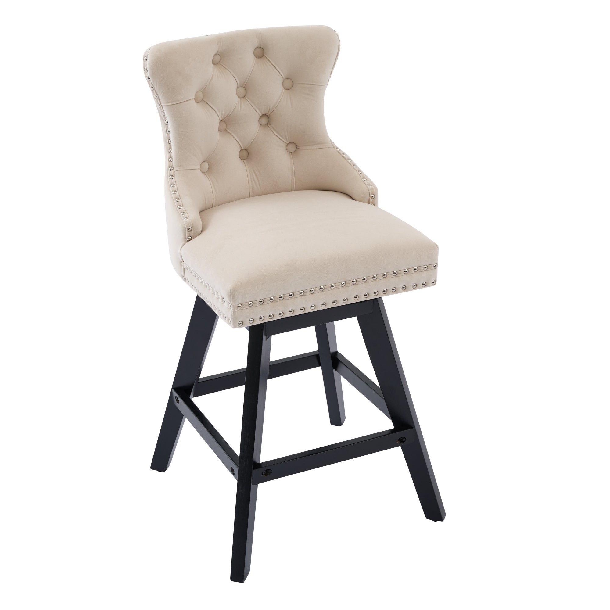 [variant:W5755P512968] Set of 2 Beige Velvet Swivel Bar Stools image 4