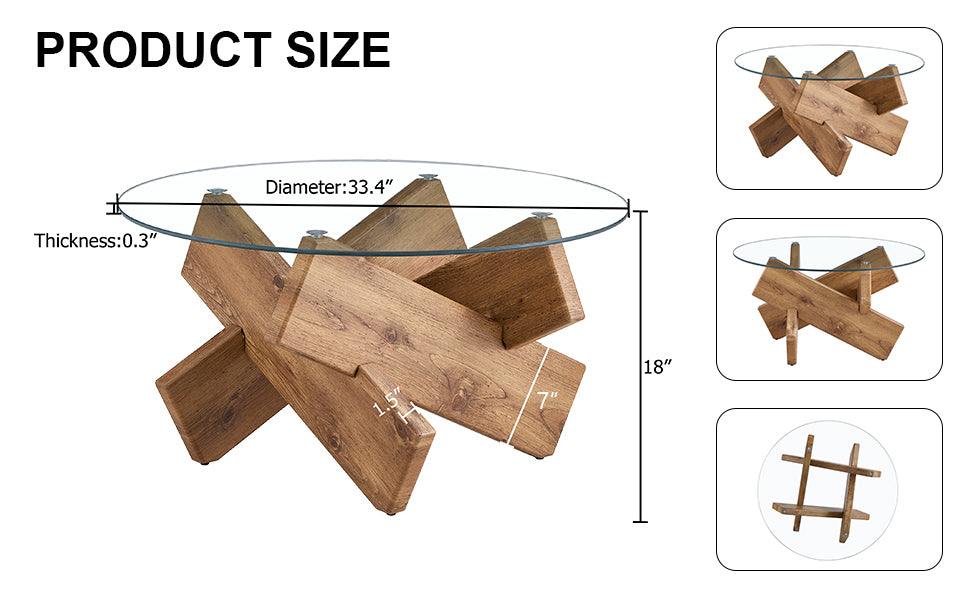 [variant:W3806P404750] 33.4-Inch Round Tempered Glass Coffee Table image 18