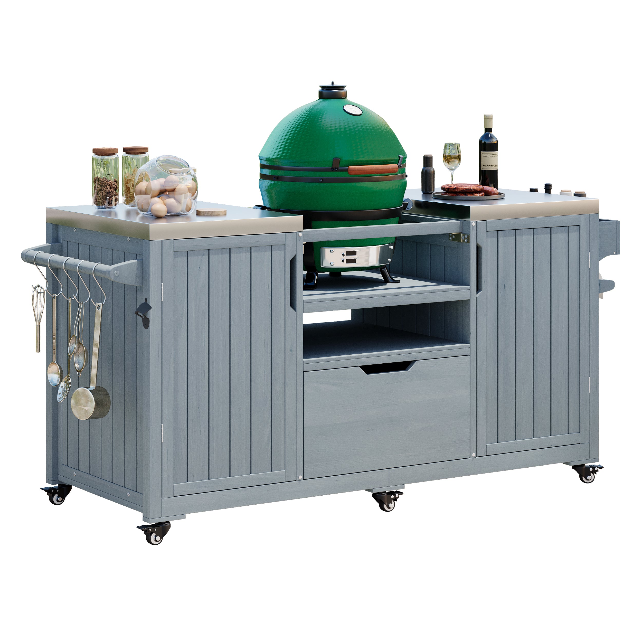 [variant:N853P386132G] Outdoor Grill Cart for 21–22-Inch Kamado Grills – Gray and Blue, 66.5-Inch image 16