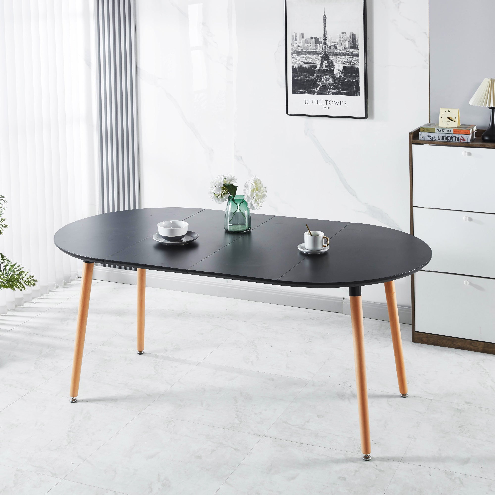 [variant:W3808P403944] Extendable Black Dining Table image 1