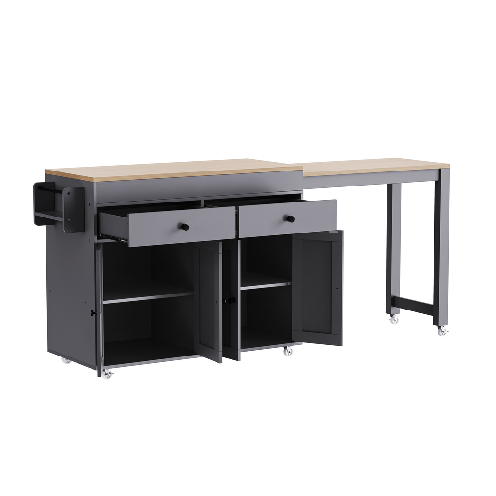 [variant:N853P386264G] Extendable Rolling Kitchen Island with Dining Table – Gray, 74.5-Inch image 35