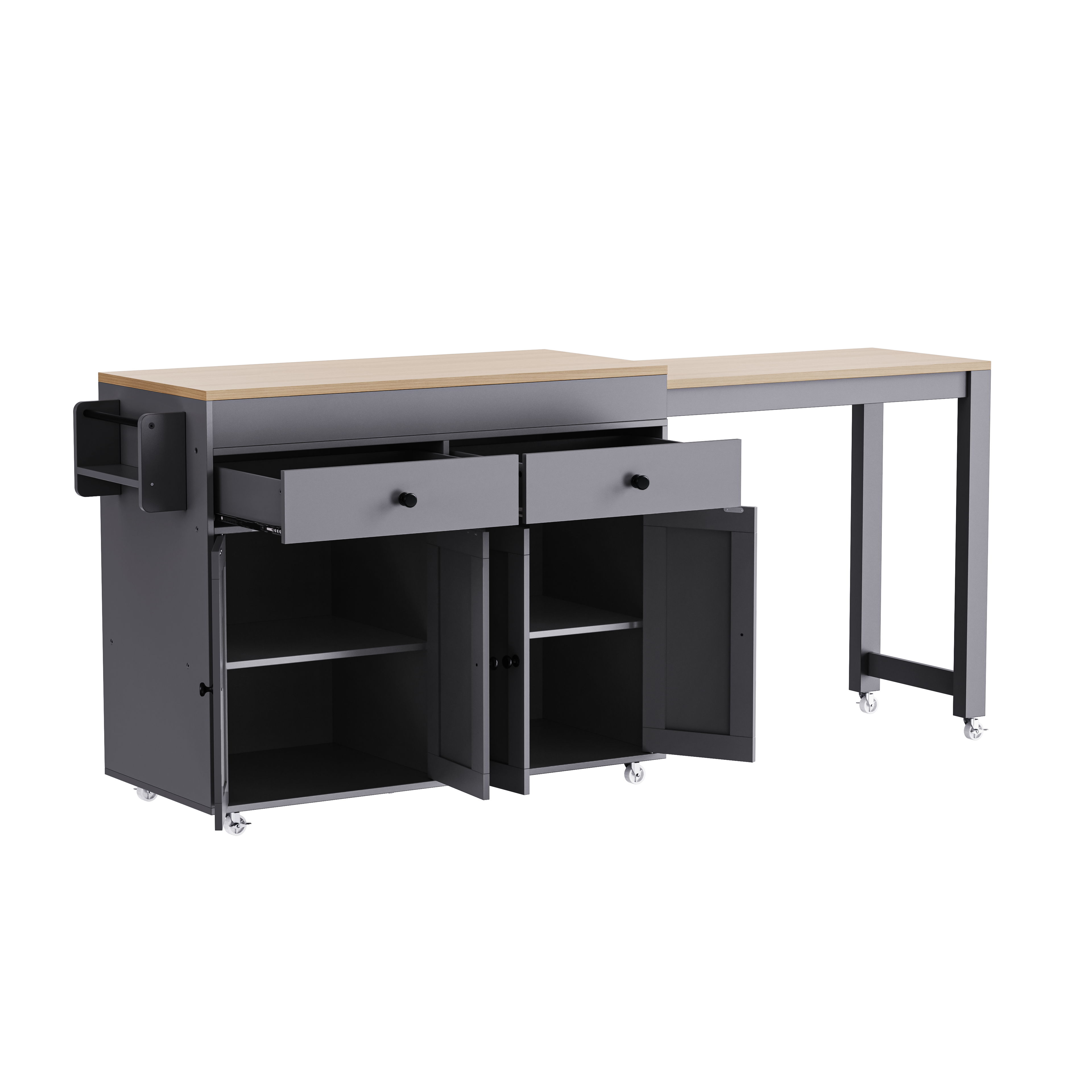 [variant:N853P386264G] Extendable Rolling Kitchen Island with Dining Table – Gray, 74.5-Inch image 35