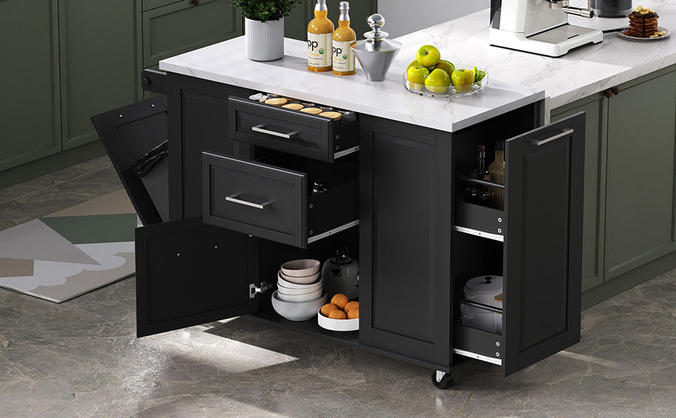 [variant:N853P390045B] Rolling Kitchen Island with Tilt-Out Trash Cabinet – Black, 50.7-Inch image 7