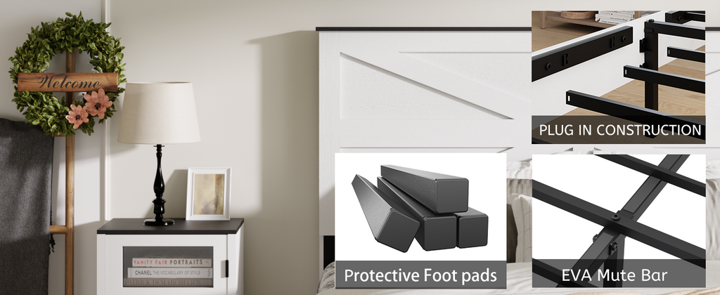 [variant:W5658P486971] Queen Platform Bed with Headboard & Footboard – White image 3