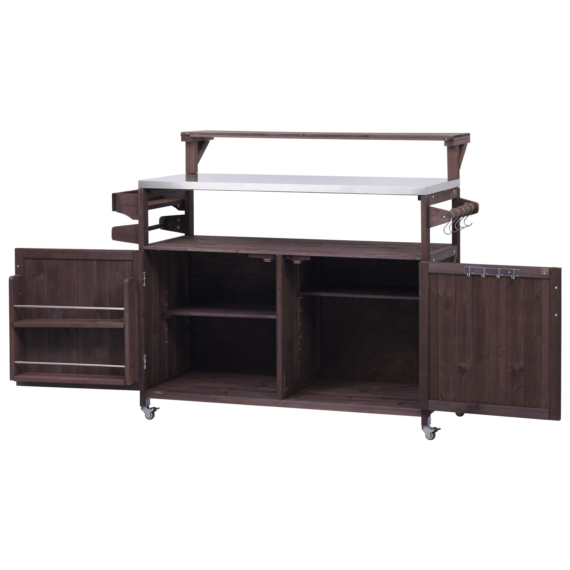 [variant:N853P386135Z] Outdoor Grill Cart with Raised Shelf – Dark Brown, 53.3-Inch image 27