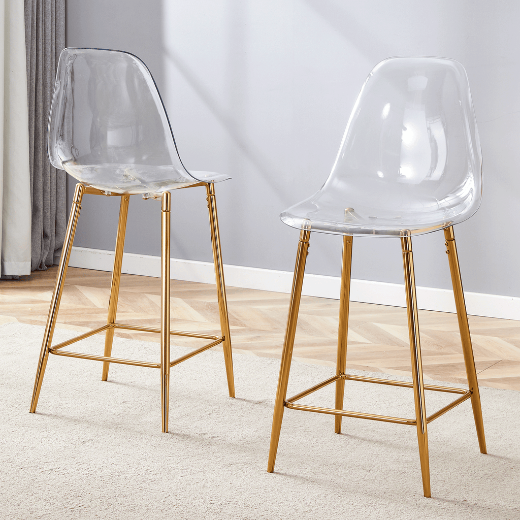 [variant:W3806P407775] Modern Transparent Bar Stools with Gold Metal Legs image 1