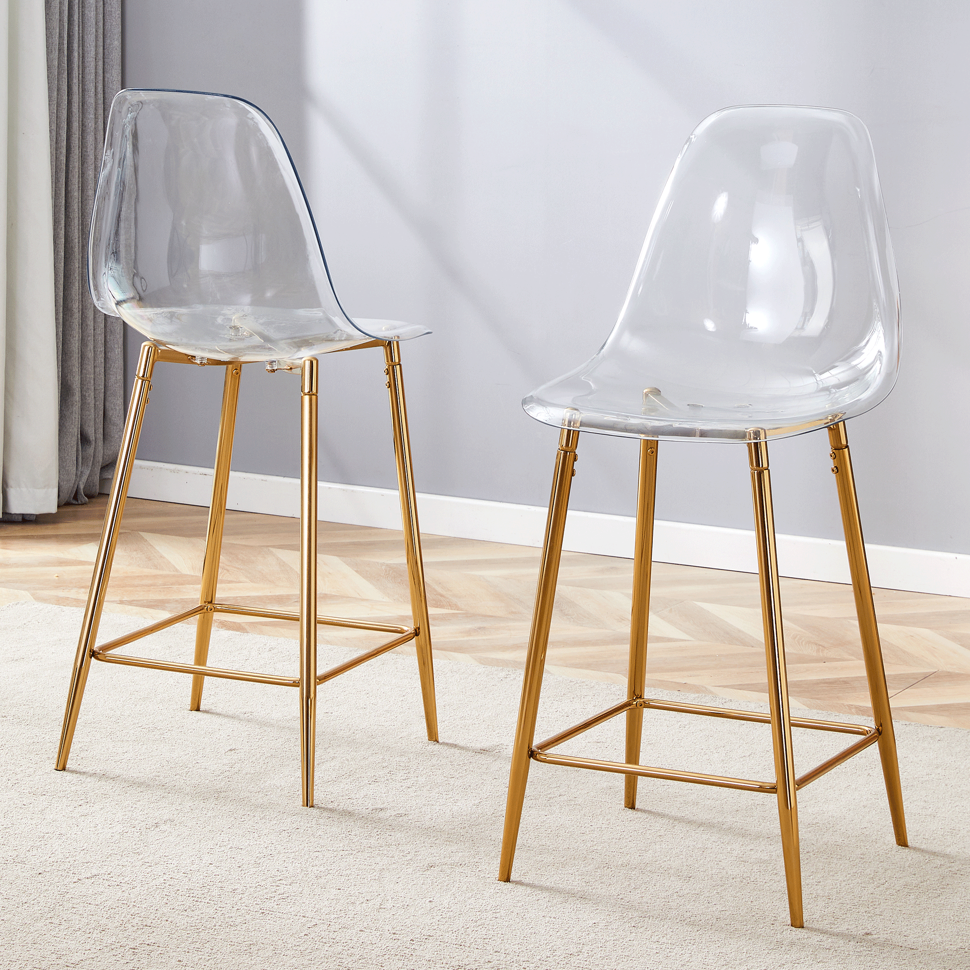 [variant:W3806P407775] Modern Transparent Bar Stools with Gold Metal Legs image 1