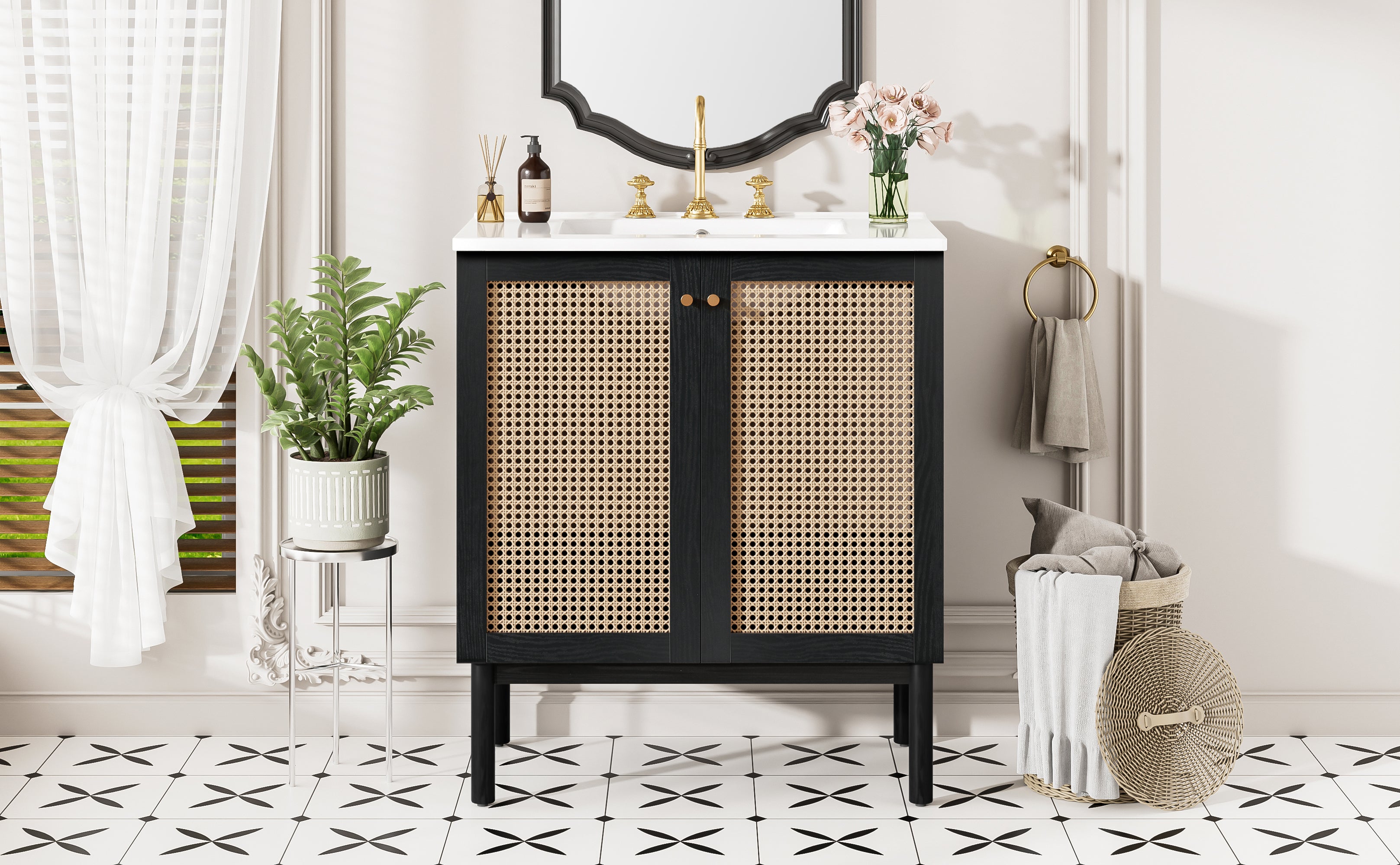 [variant:N729P285517B] Rattan-Door Bathroom Vanity with Sink – 30-Inch image 22