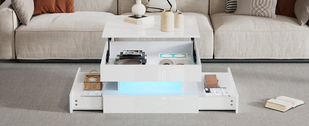 [variant:N892P407973W] White Lift-Top LED Coffee Table with 2 Drawers image 21