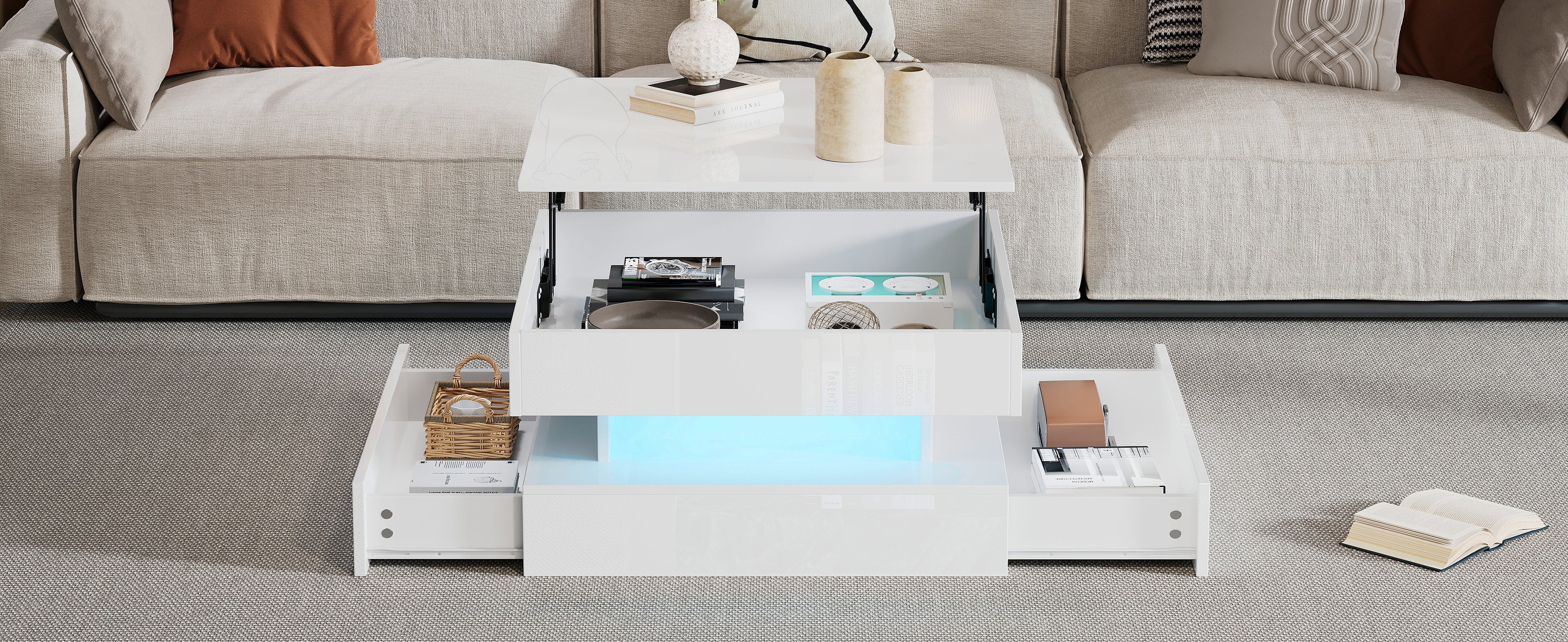 [variant:N892P407973W] White Lift-Top LED Coffee Table with 2 Drawers image 21