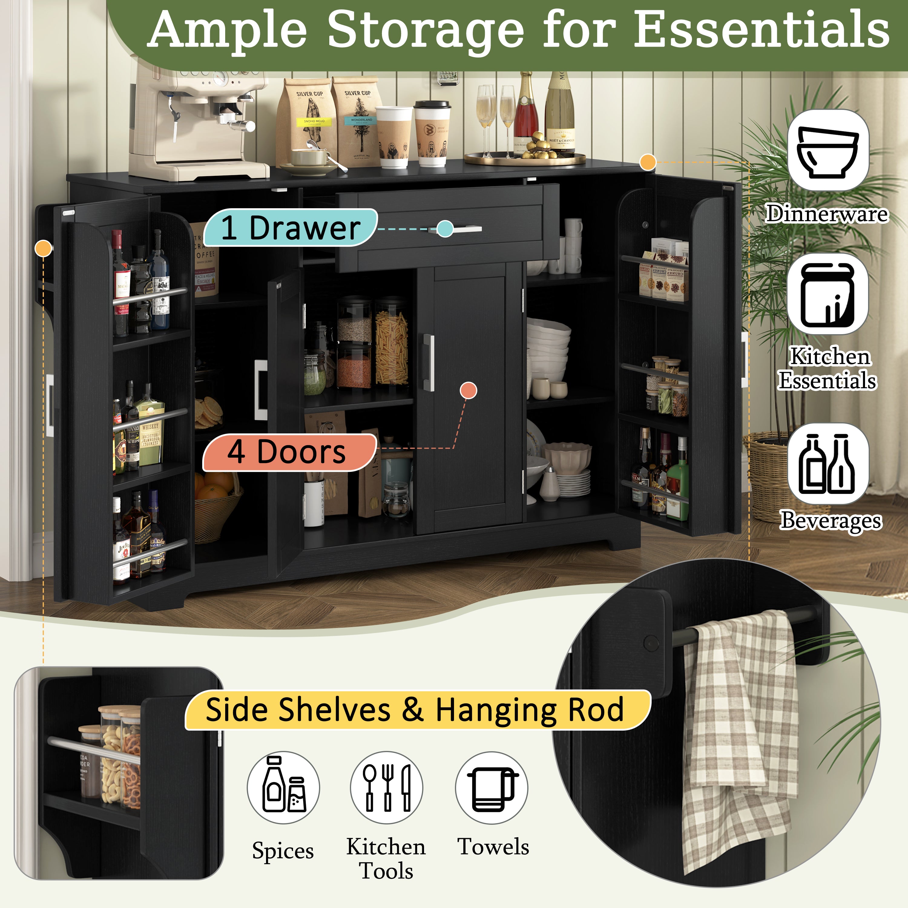 [variant:N889P443144B] Modern 4-Door Sideboard with Drawer image 6