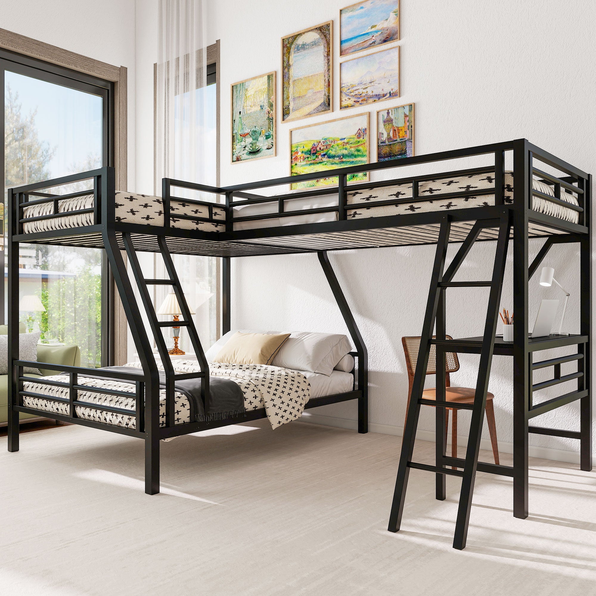 [variant:N8470000606B] Twin-over-Full Bunk and Twin Loft Bed with Desk image 1