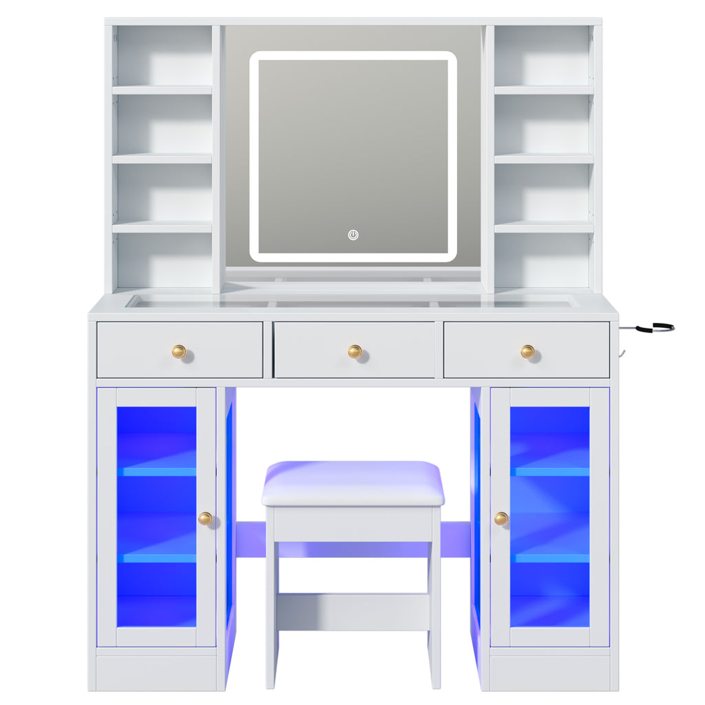[variant:N881S436339W] Makeup Vanity with RGB Mirror and Power Outlet – 43-Inch image 8