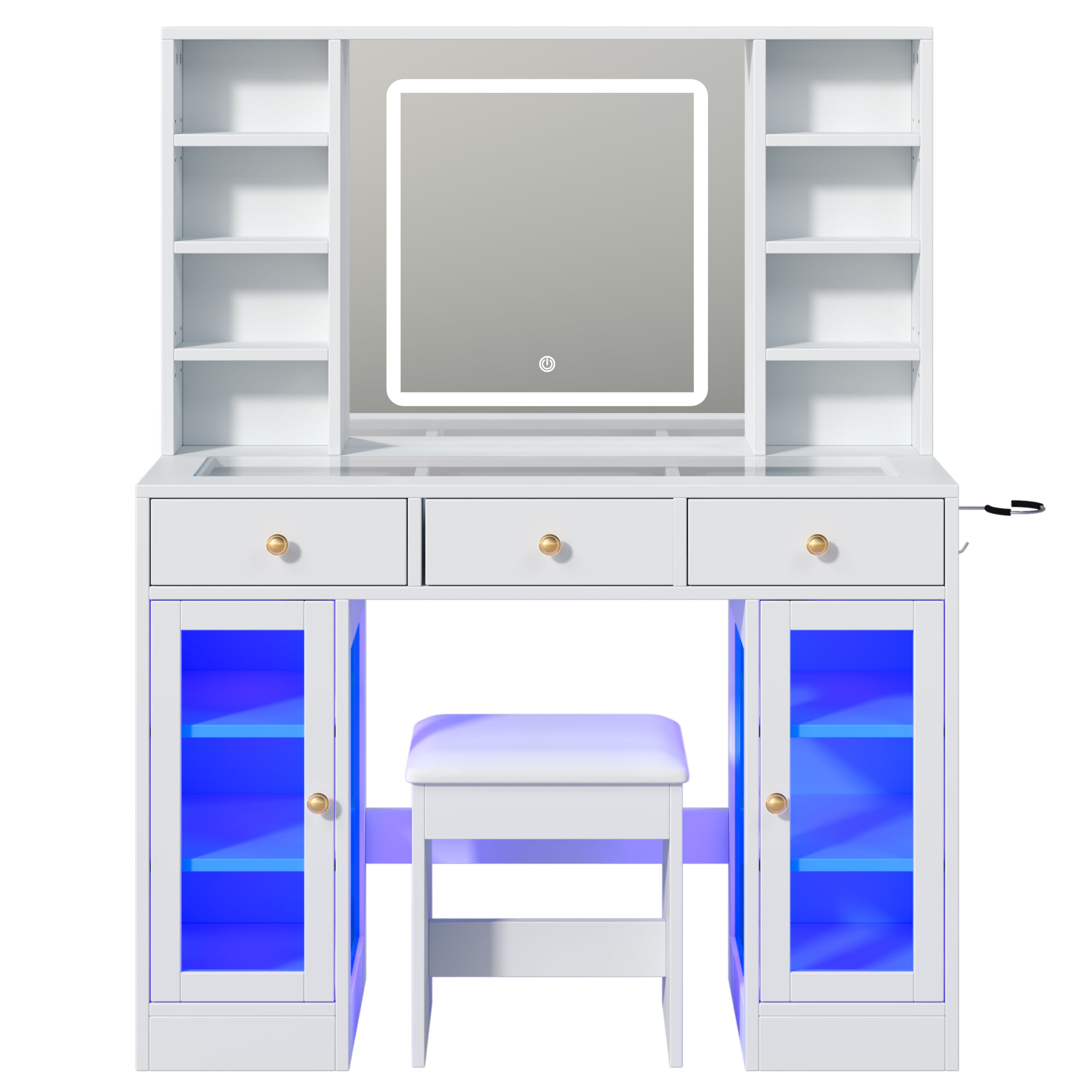 [variant:N881S436339W] Makeup Vanity with RGB Mirror and Power Outlet – 43-Inch image 8