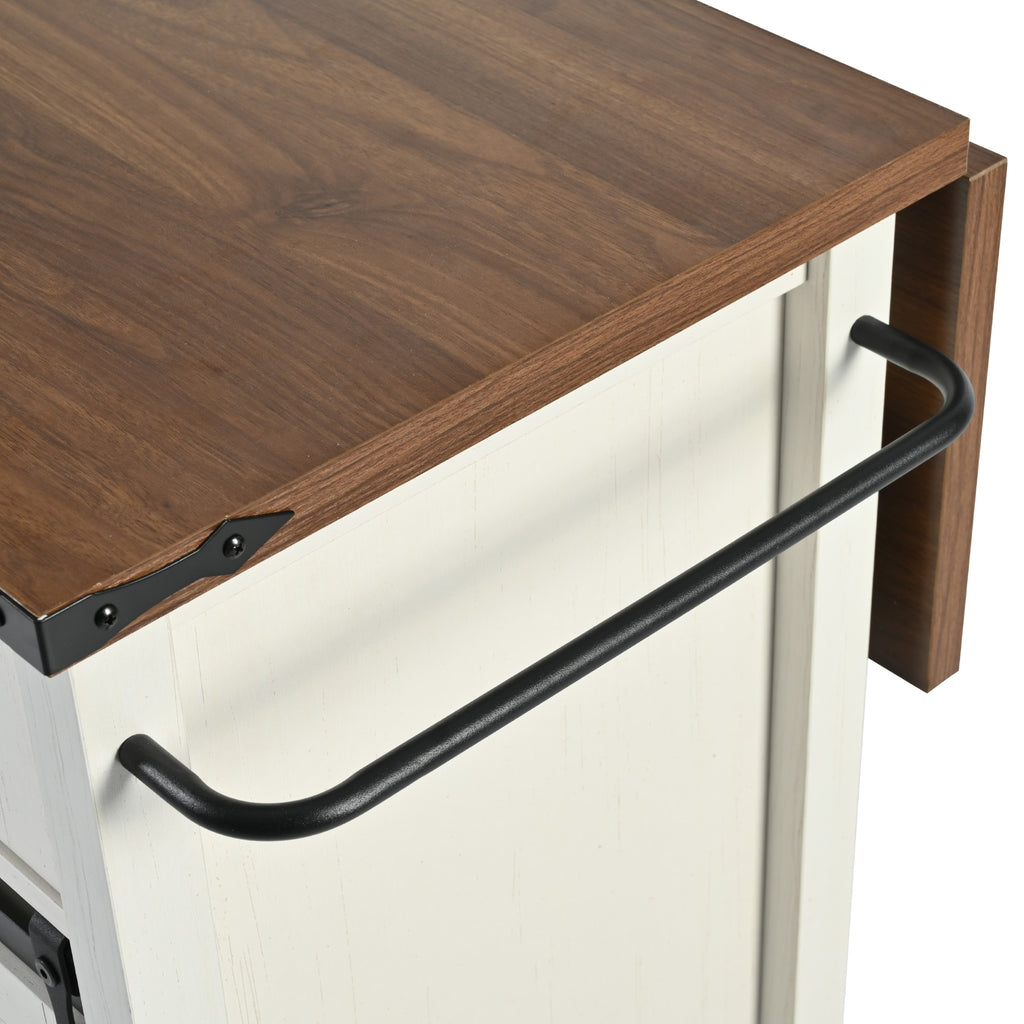 [variant:N853S379573W] Farmhouse Kitchen Island with Drop Leaf, Power Outlet and Sliding Barn Doors – 53.75-Inch image 44