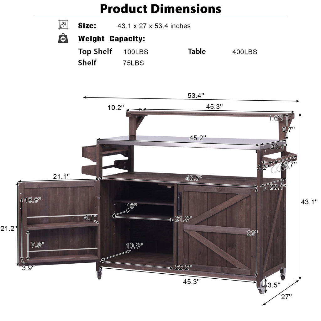 [variant:N853P386135Z] Outdoor Grill Cart with Raised Shelf – Dark Brown, 53.3-Inch image 26