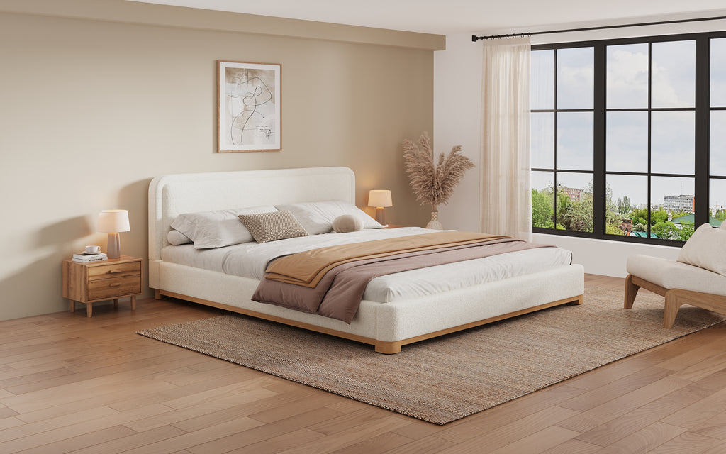 [variant:N859K000012W] King Bouclé Platform Bed with Curved Headboard – White image 22