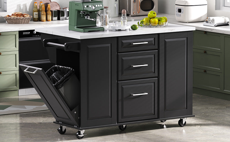 [variant:N853P390045B] Rolling Kitchen Island with Tilt-Out Trash Cabinet – Black, 50.7-Inch image 8