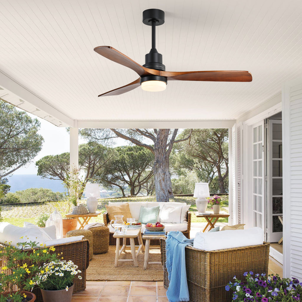 [variant:W5691P514188] Walnut Solid Wood Ceiling Fan with Light & Remote – 52-Inch image 4