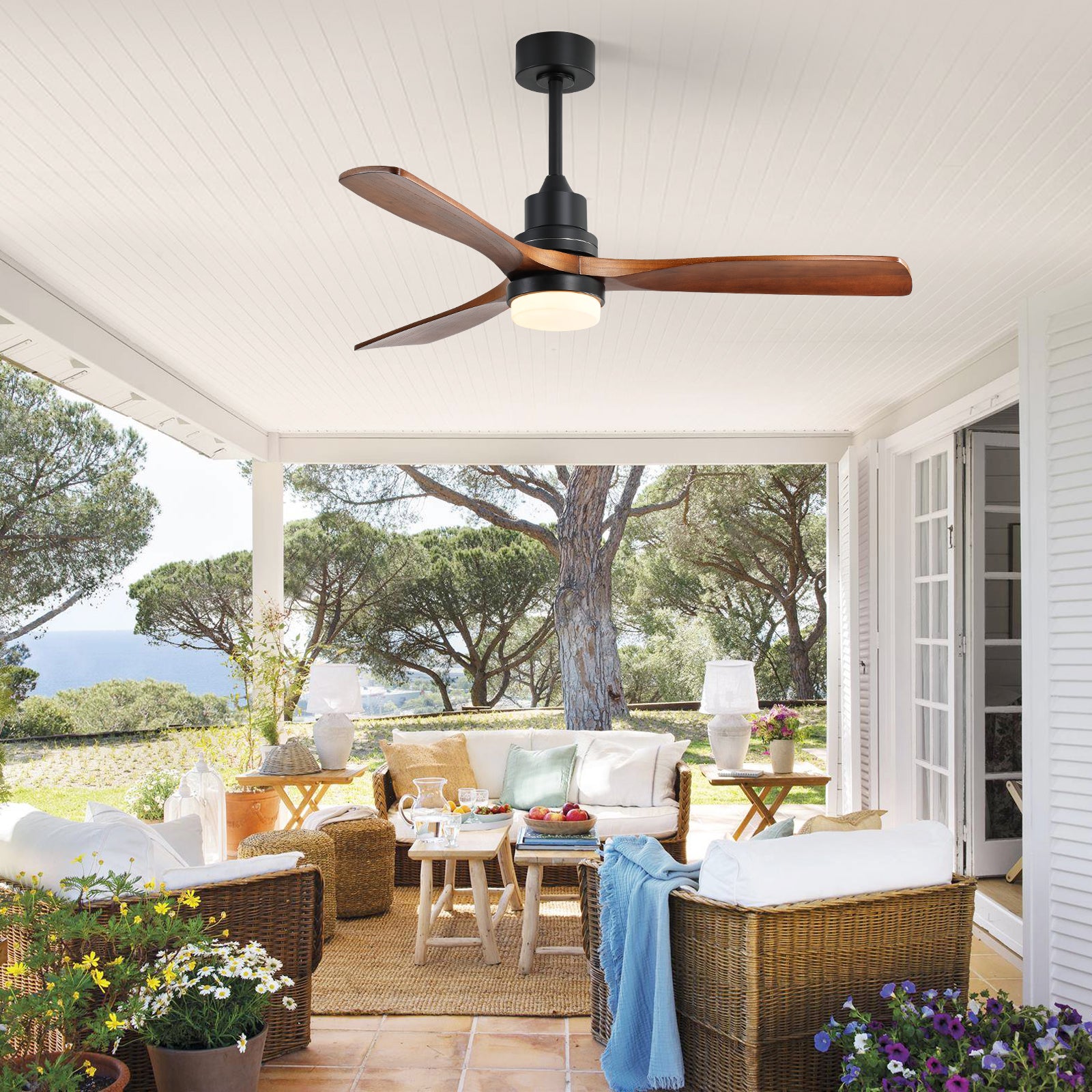 [variant:W5691P514188] Walnut Solid Wood Ceiling Fan with Light & Remote – 52-Inch image 4