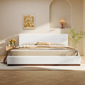 [variant:N891Q440165A] Queen Bouclé Platform Bed with Solid Wood Base – White image 1