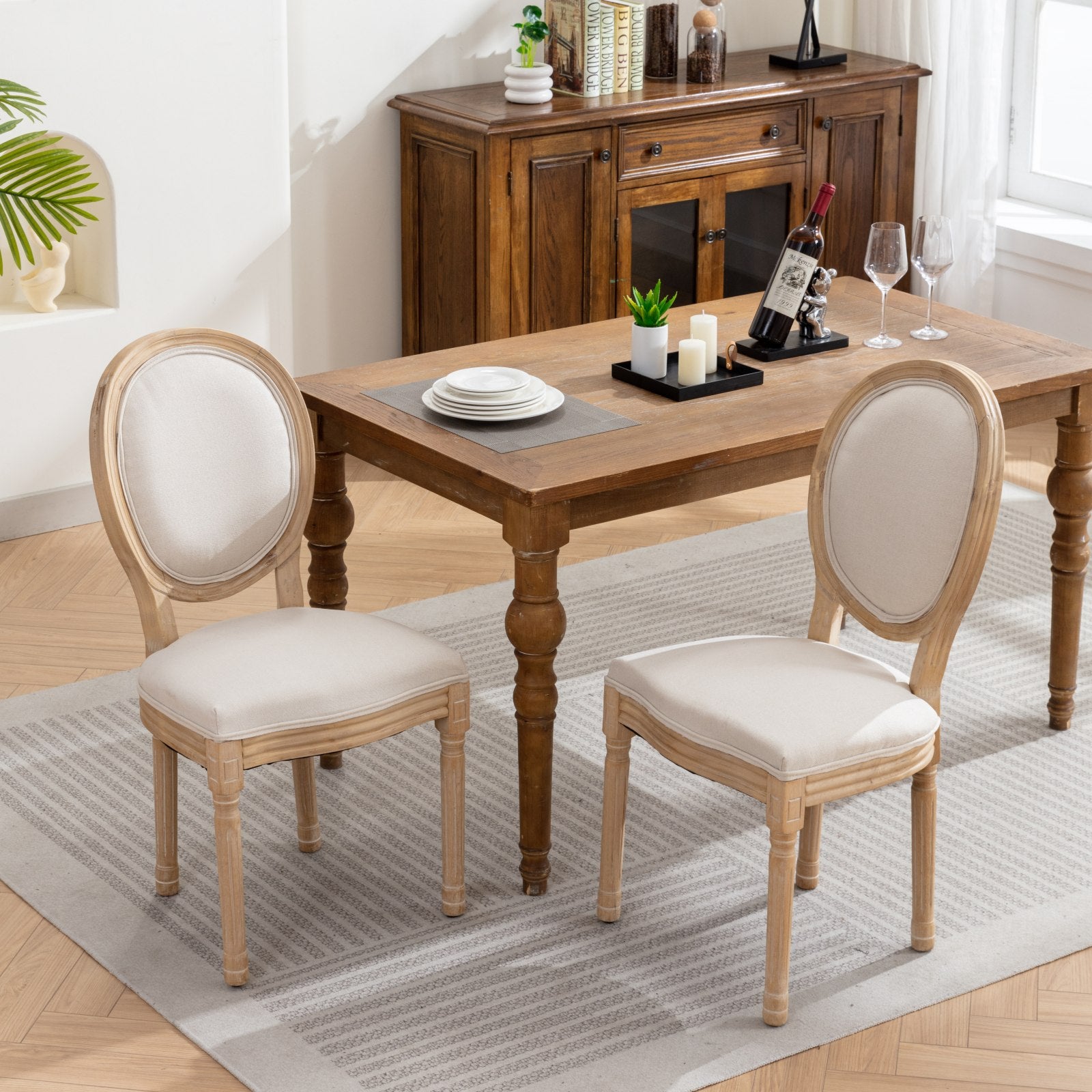 [variant:W5755P474629] Set of 2 French-Style Solid Wood Dining Chairs – Beige image 12