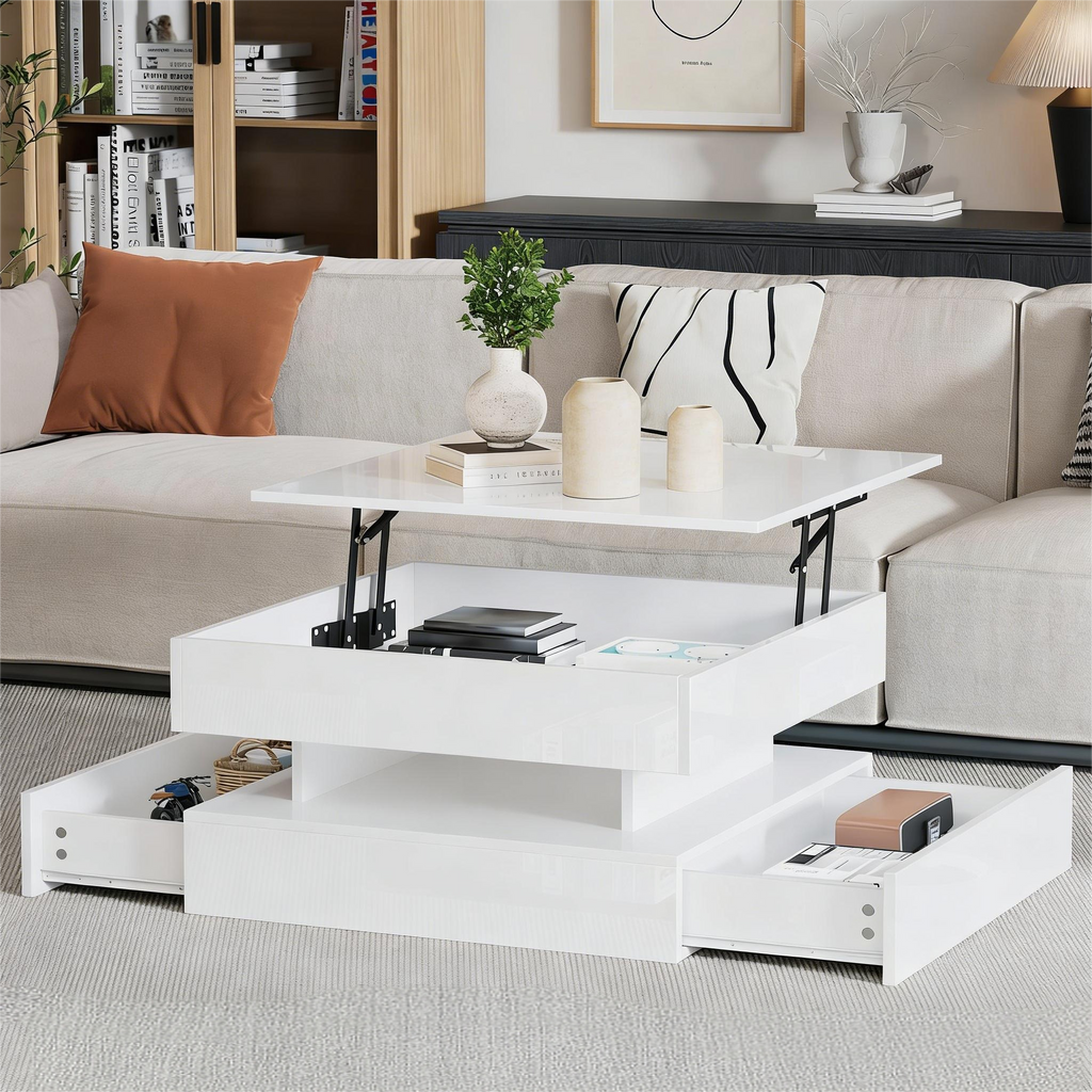 [variant:N892P407973W] White Lift-Top LED Coffee Table with 2 Drawers image 47