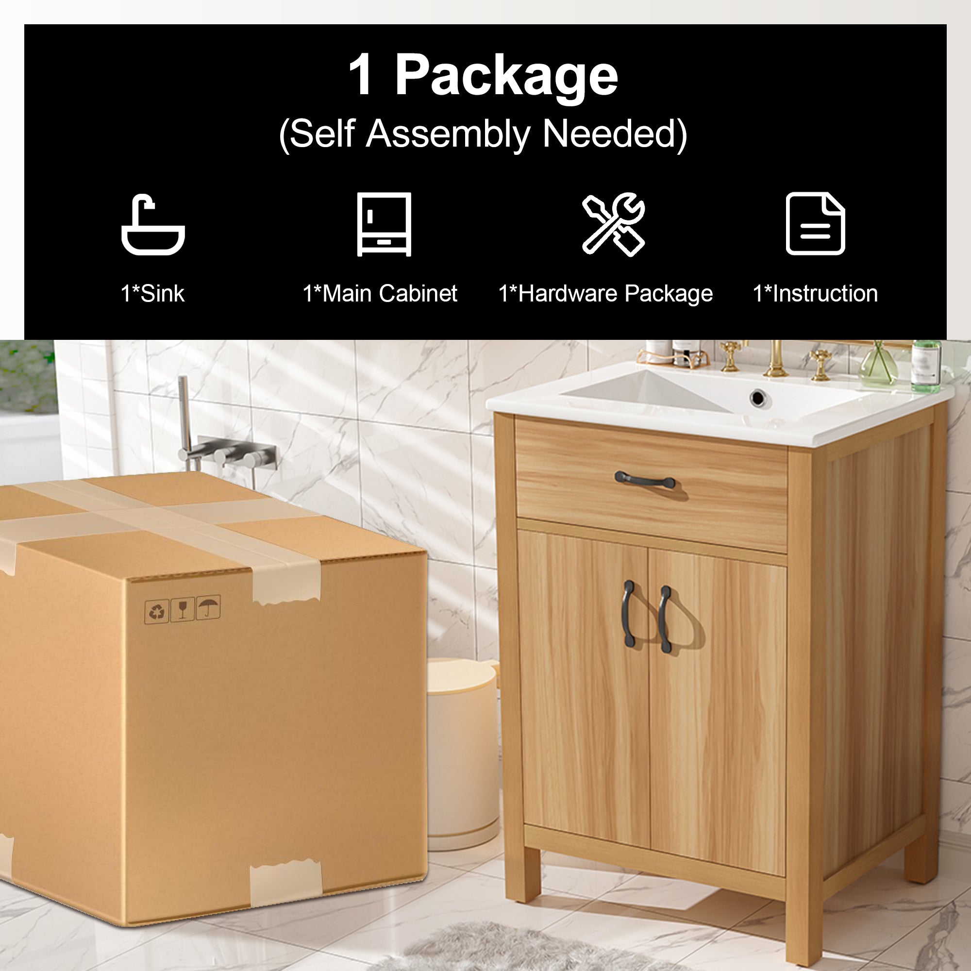 [variant:N848P469792N] Solid Wood Bathroom Vanity with Ceramic Sink – 24-Inch image 9