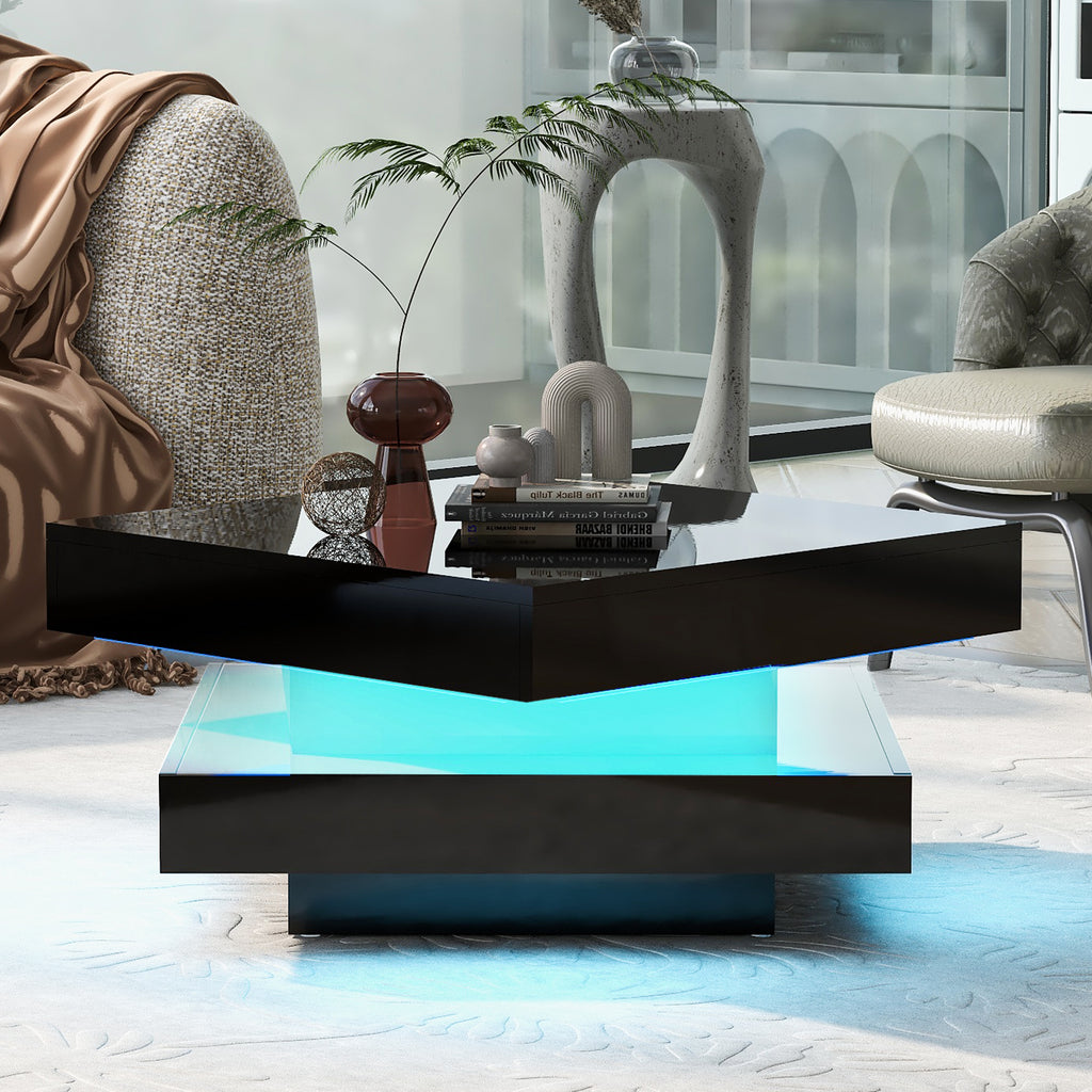 [variant:N892P423297B] Square High-Gloss LED Coffee Table with Rotating Top image 32