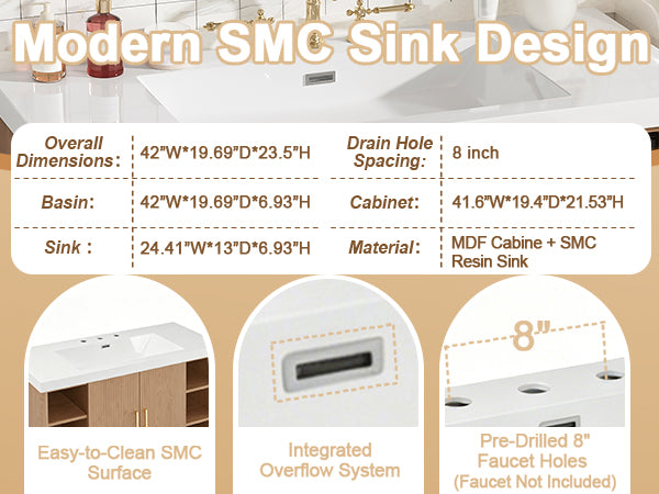 [variant:N729P000039N] Wall-Mounted Bathroom Vanity with SMC Sink – 42-Inch image 27