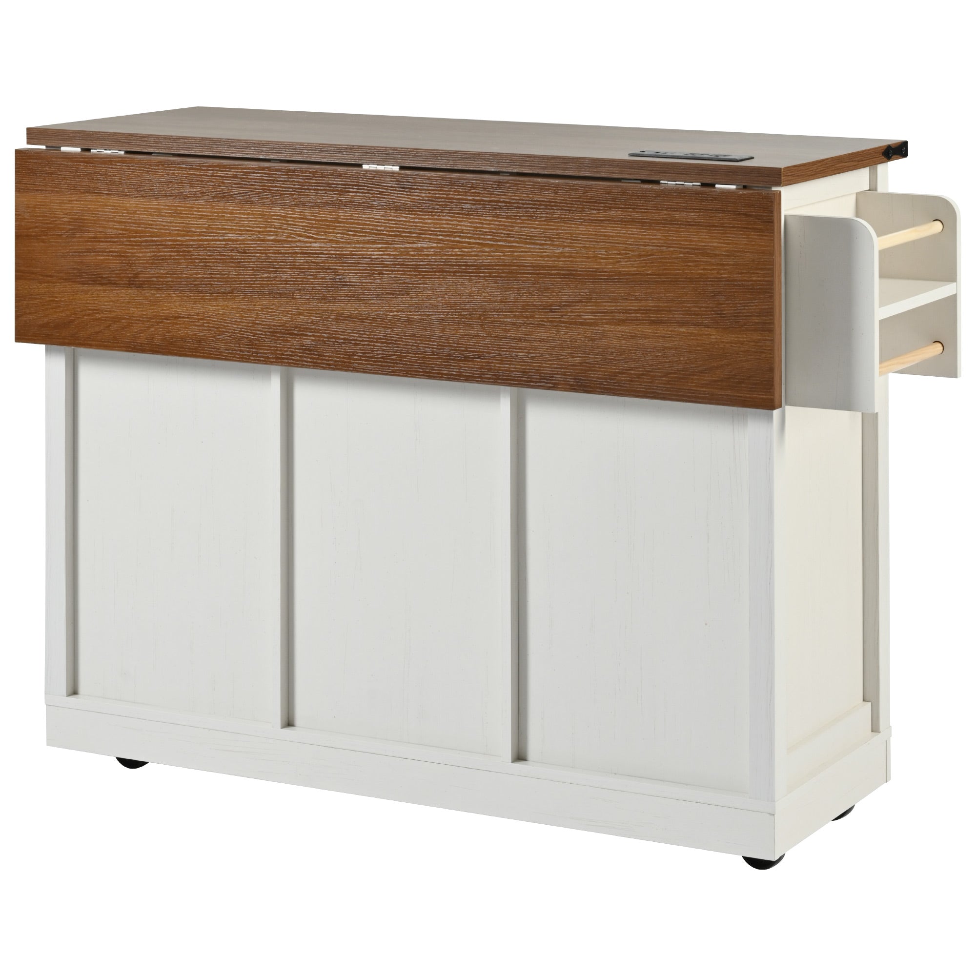 [variant:N853S379573W] Farmhouse Kitchen Island with Drop Leaf, Power Outlet and Sliding Barn Doors – 53.75-Inch image 6