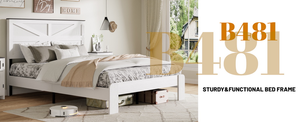 [variant:W5658P486971] Queen Platform Bed with Headboard & Footboard – White image 4