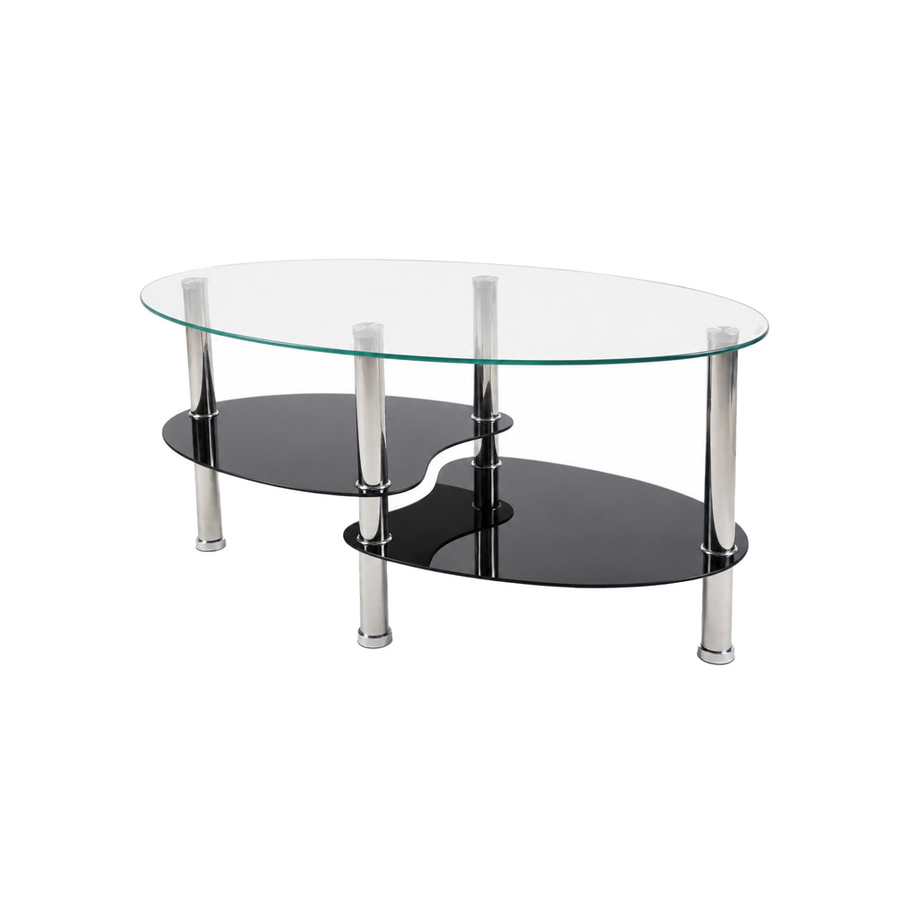 2-Tier Oval Tempered Glass Coffee Table — [variant:W3738P499151] Black,Transparent image 8