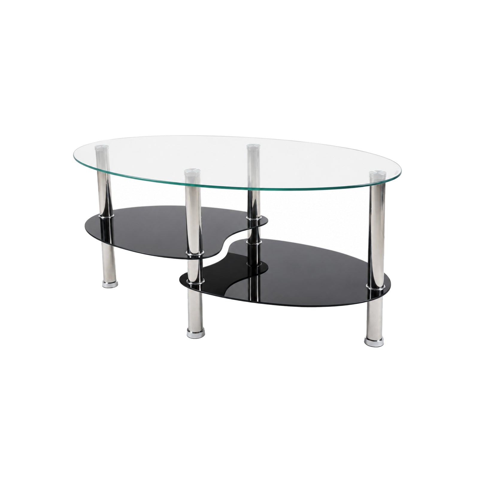 2-Tier Oval Tempered Glass Coffee Table — [variant:W3738P499151] Black,Transparent image 8