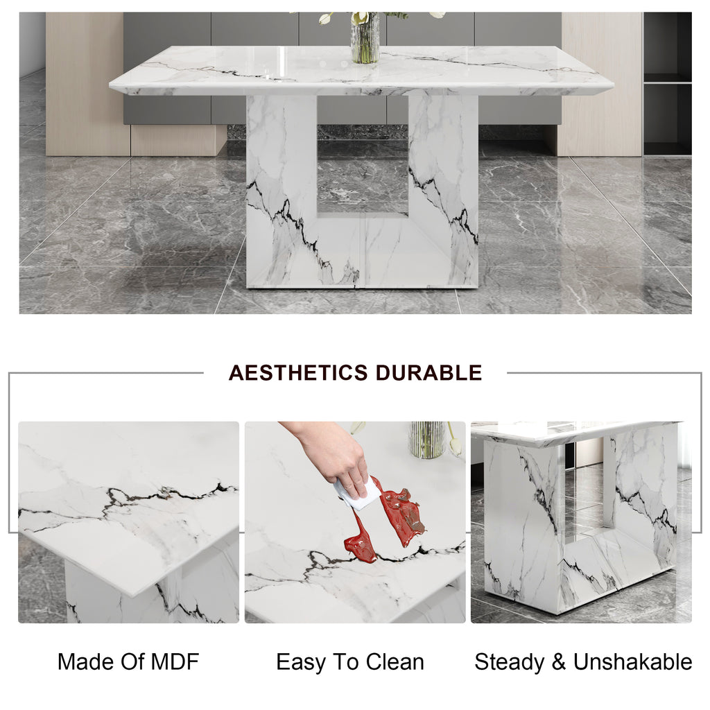 [variant:W3806S00015] White Marble-Look Dining Table image 6