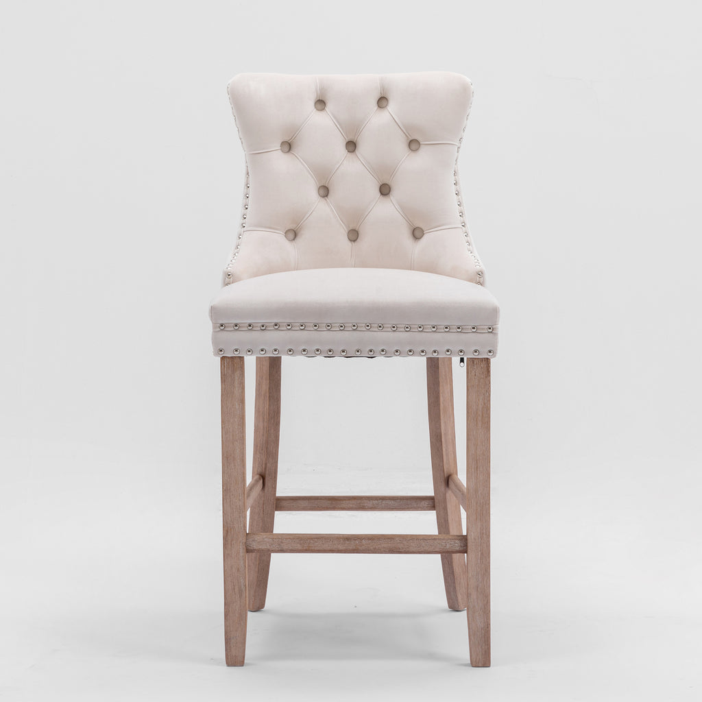 [variant:W5755P474584] Set of 2 Beige Velvet Bar Stools image 2