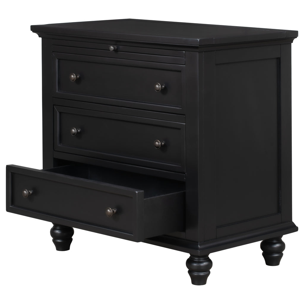 3-Drawer Nightstand with Pull-Out Tray – 27.6-Inch — [variant:N889P444139B] Black image 10