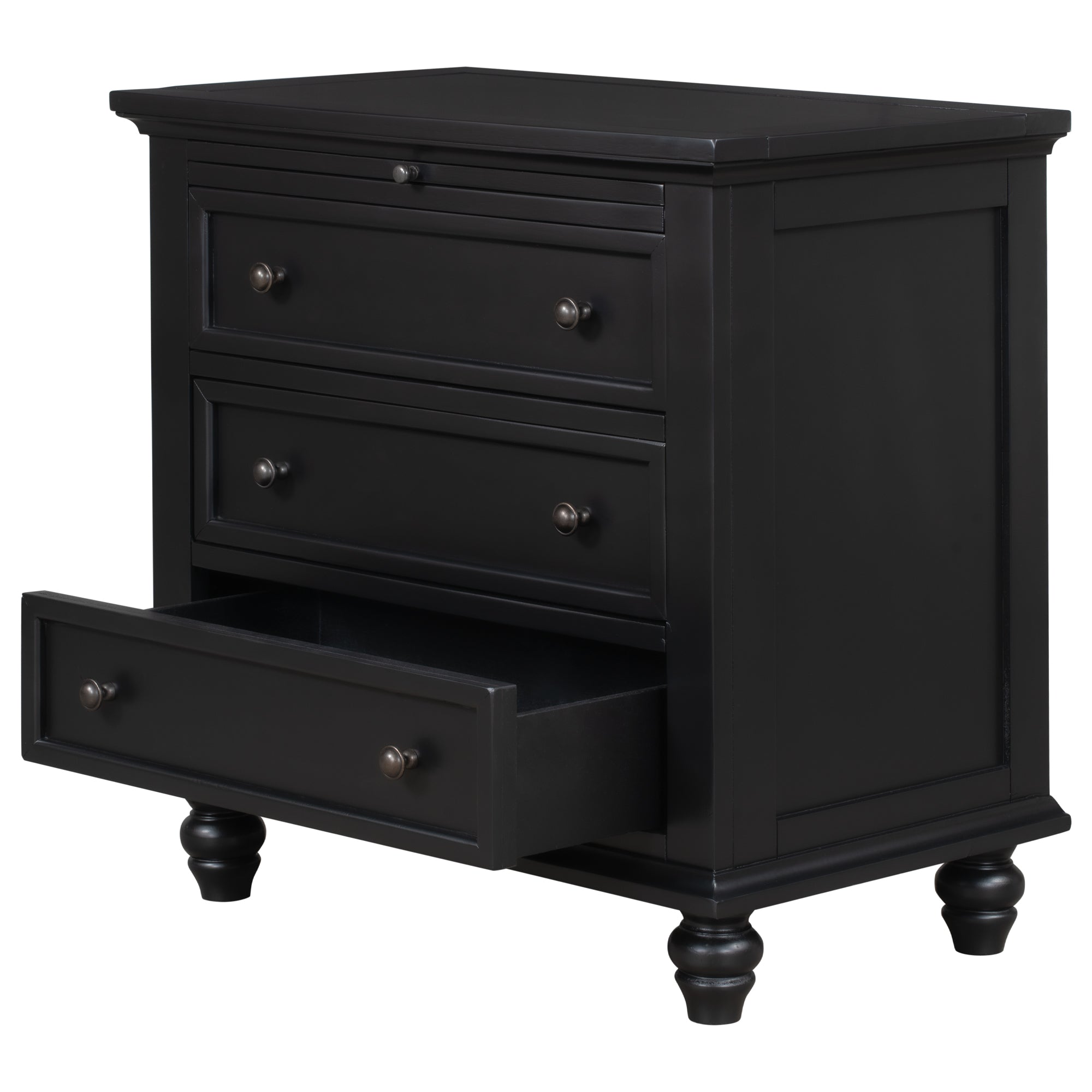 3-Drawer Nightstand with Pull-Out Tray – 27.6-Inch — [variant:N889P444139B] Black image 10
