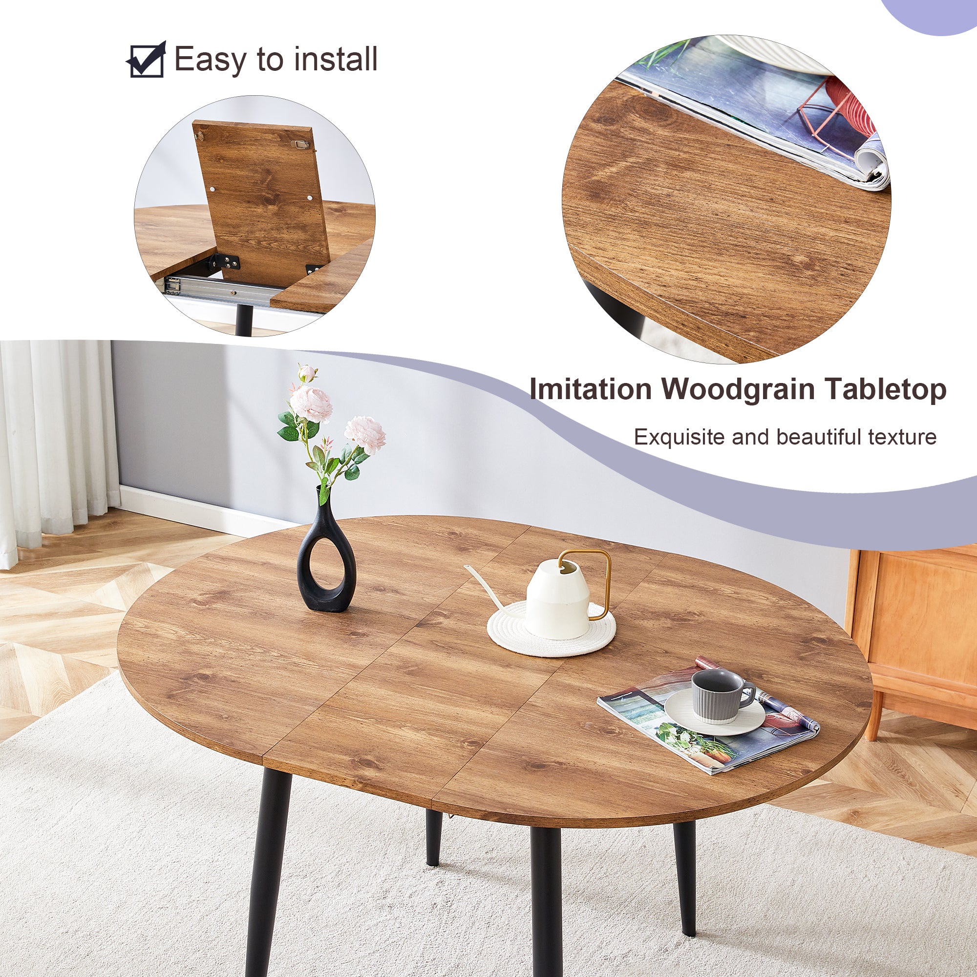 [variant:W3806S00005] Extendable Wood-Look Dining Table image 8