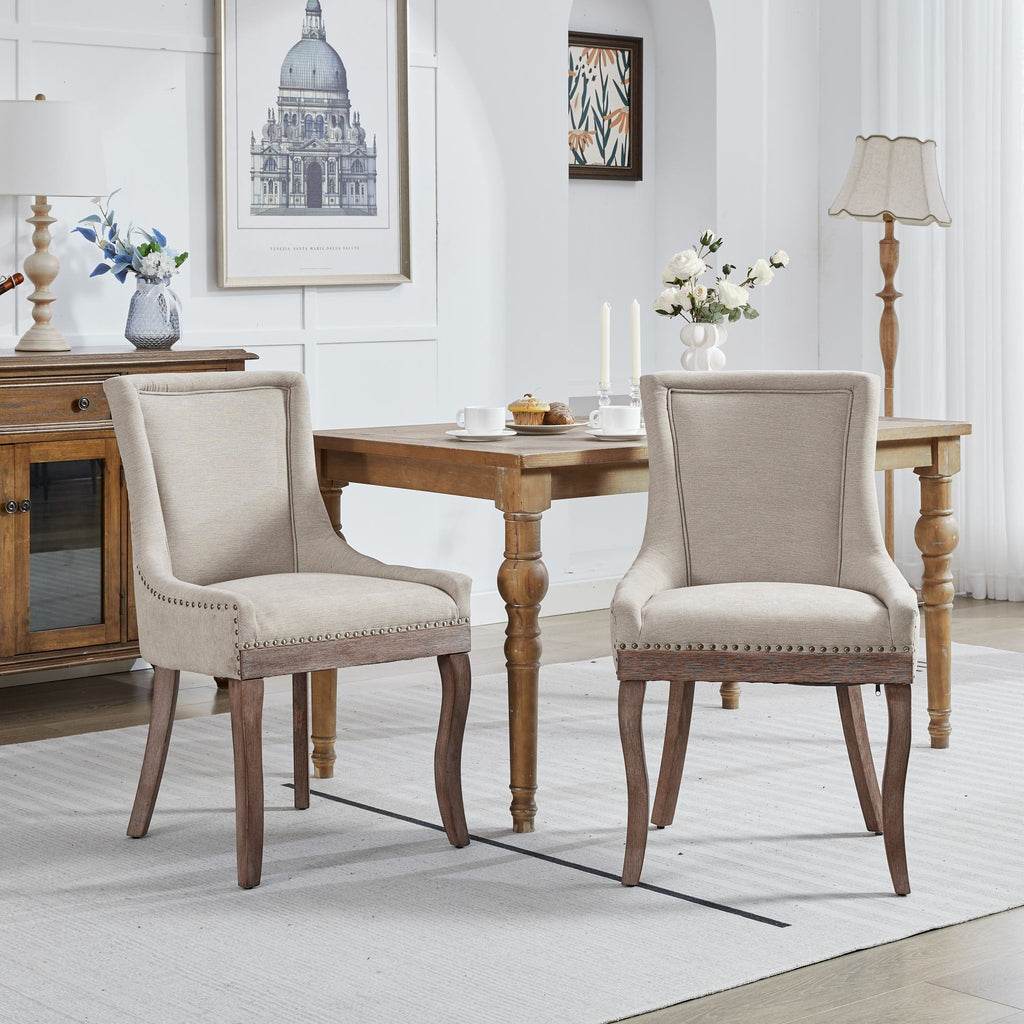 [variant:W5755P474587] Farmhouse Upholstered Dining Chairs – Set of 2 – Beige image 1