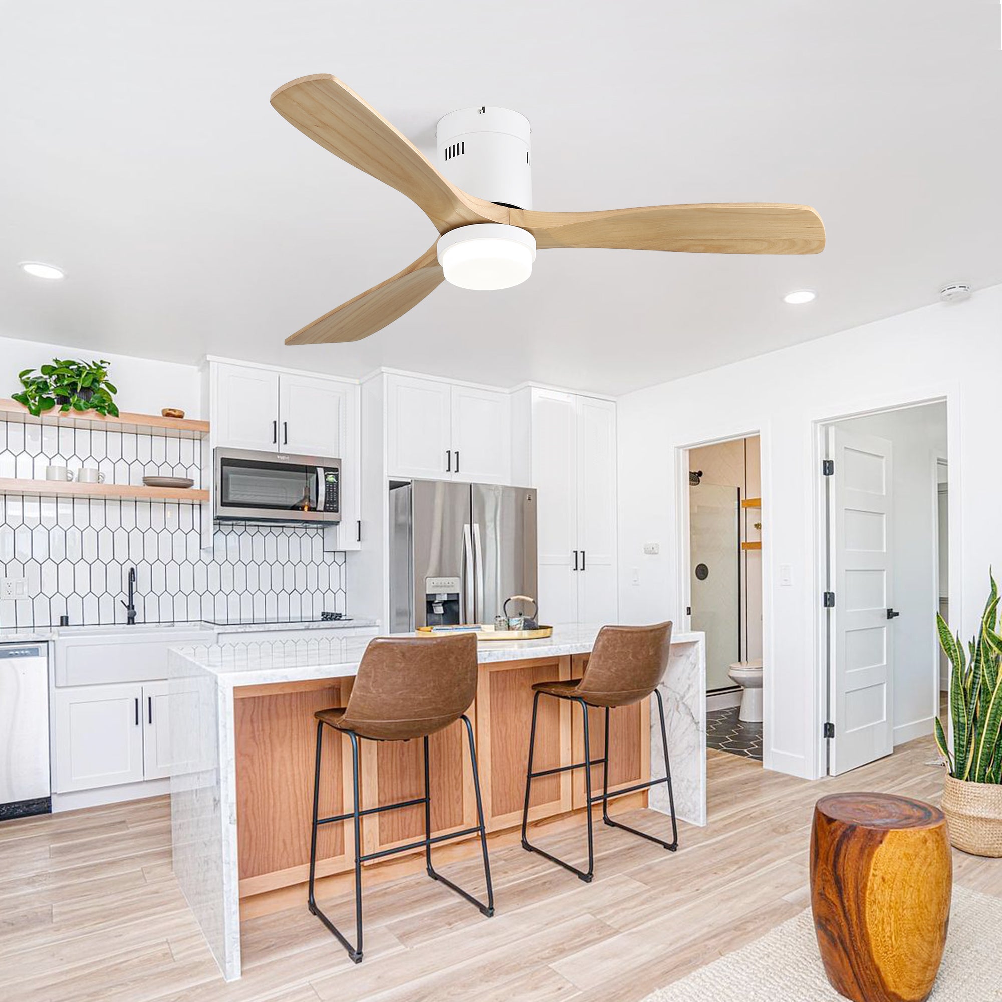 [variant:W5691P514937] Matte White Flush-Mount Ceiling Fan with Light – 52-Inch image 3