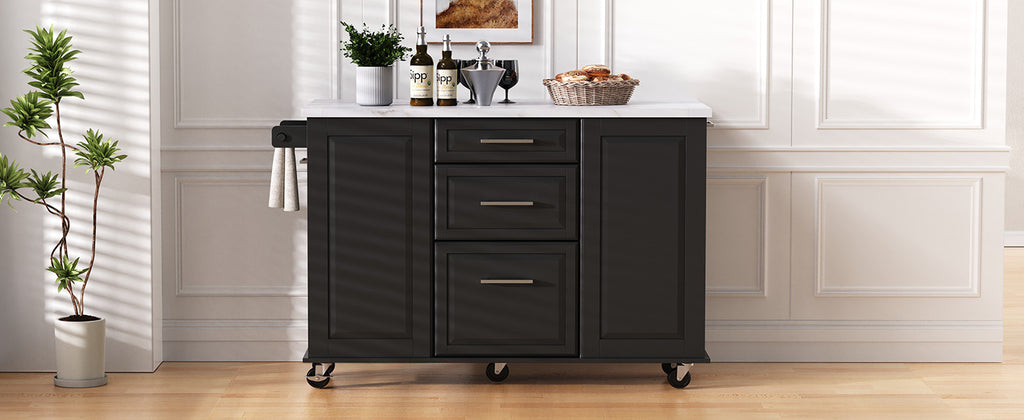 [variant:N853P390045B] Rolling Kitchen Island with Tilt-Out Trash Cabinet – Black, 50.7-Inch image 2