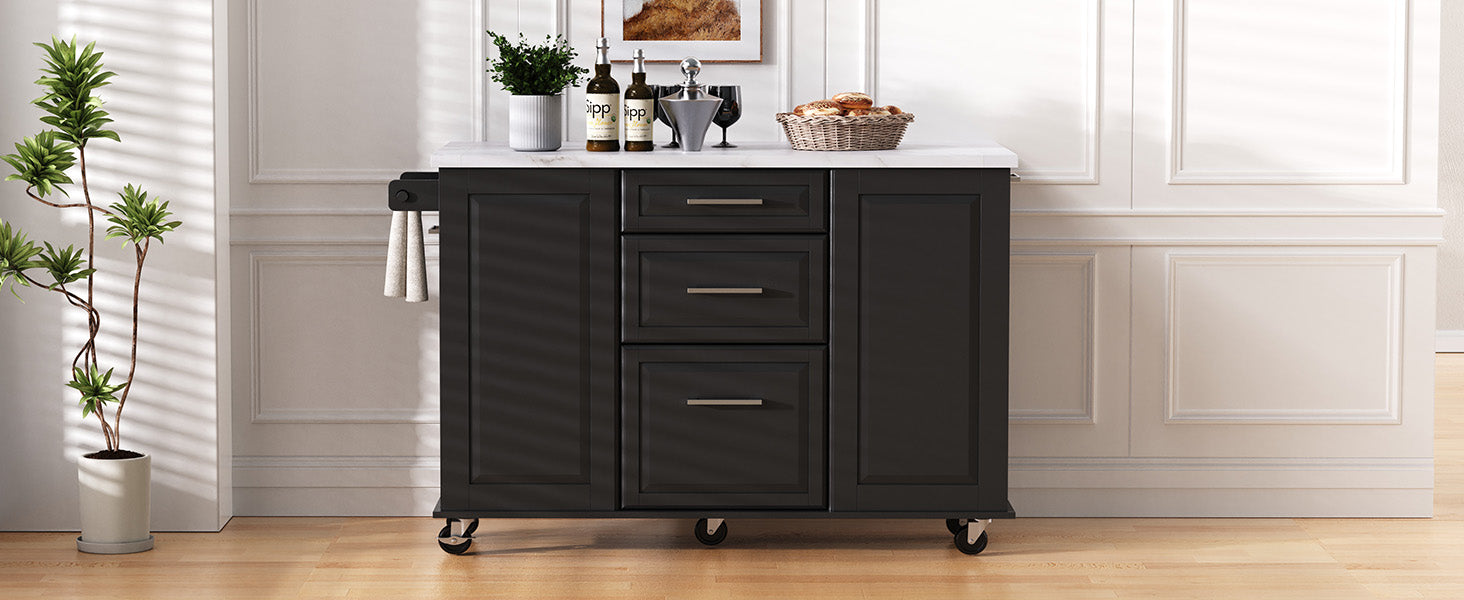 [variant:N853P390045B] Rolling Kitchen Island with Tilt-Out Trash Cabinet – Black, 50.7-Inch image 2