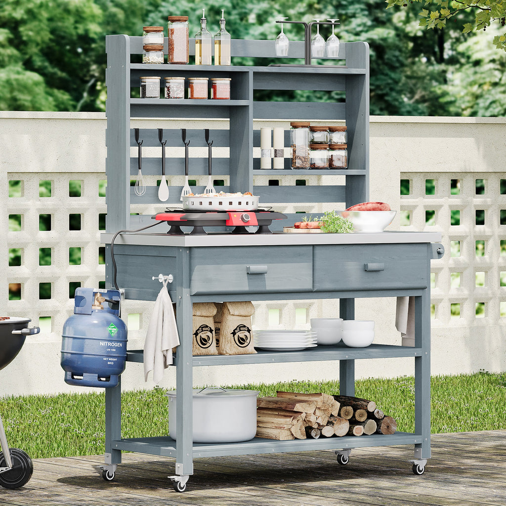 [variant:N853P386121G] Rolling Outdoor Potting Bench with Stainless Steel Top image 28