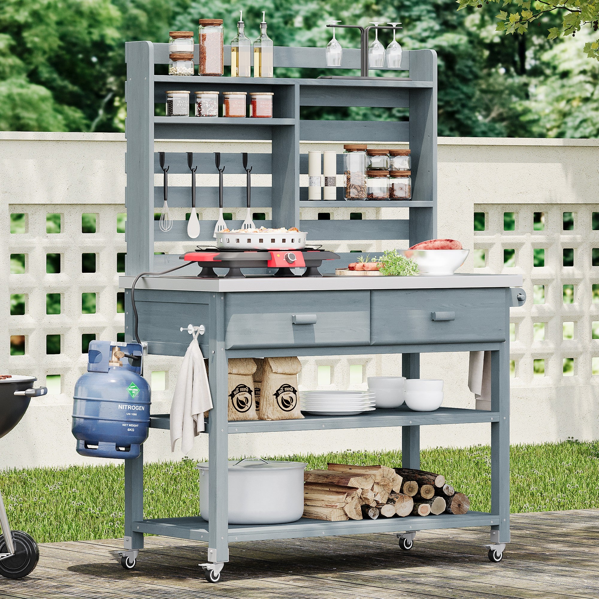 [variant:N853P386121G] Rolling Outdoor Potting Bench with Stainless Steel Top image 28