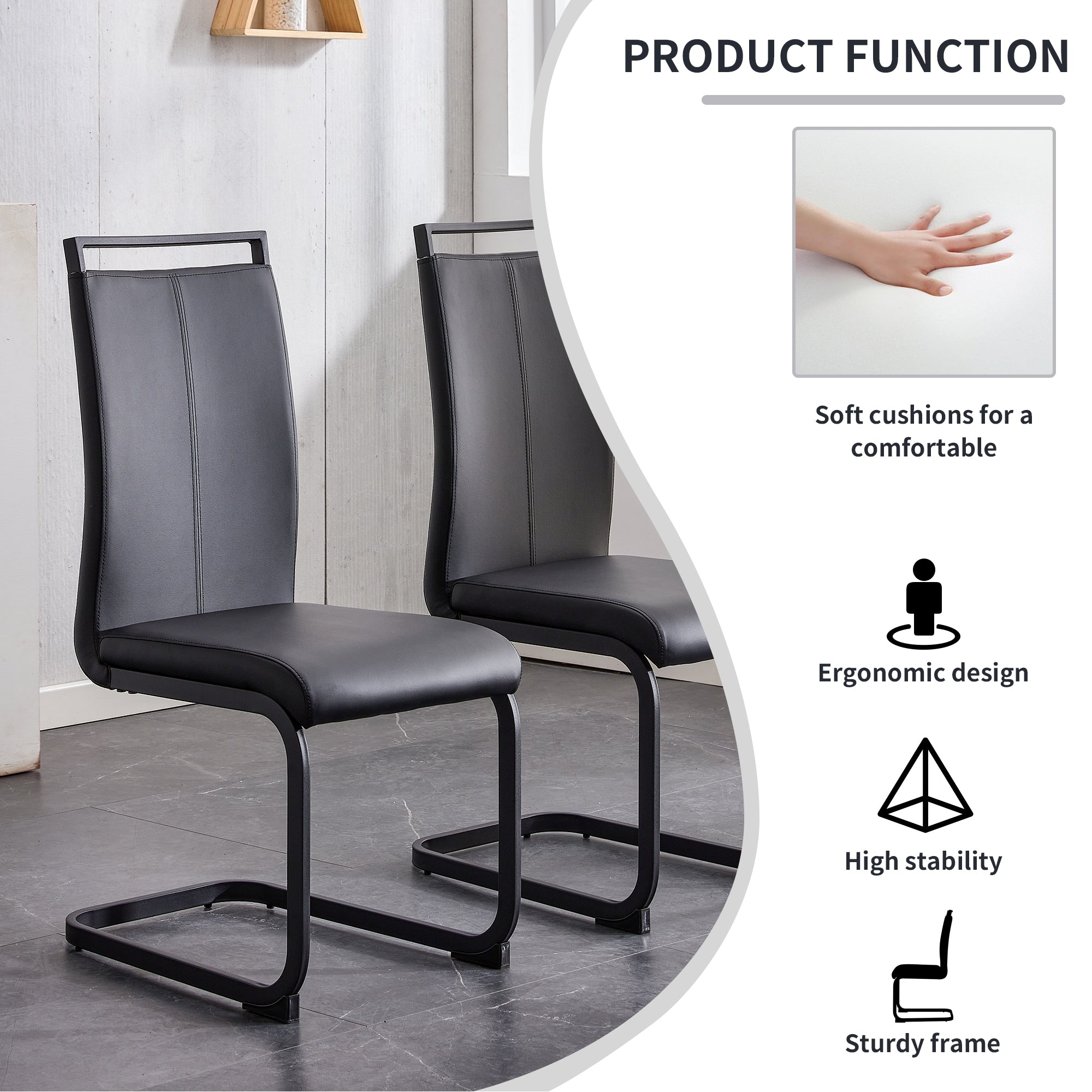 [variant:W3806P404689] Set of 2 Black PU Leather Dining Chairs image 6