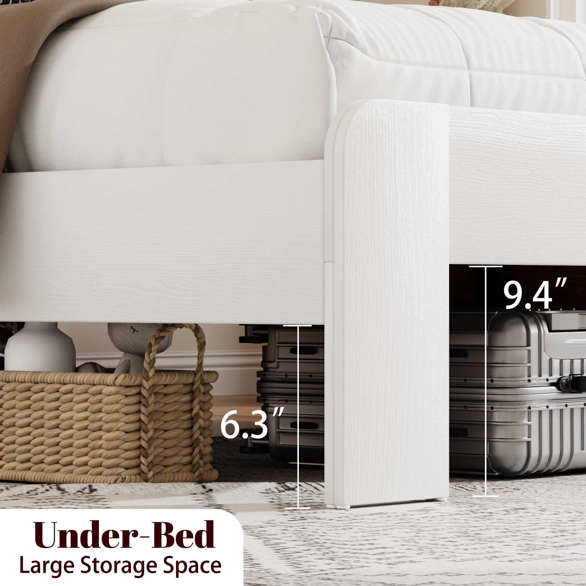 [variant:W5658P486971] Queen Platform Bed with Headboard & Footboard – White image 9