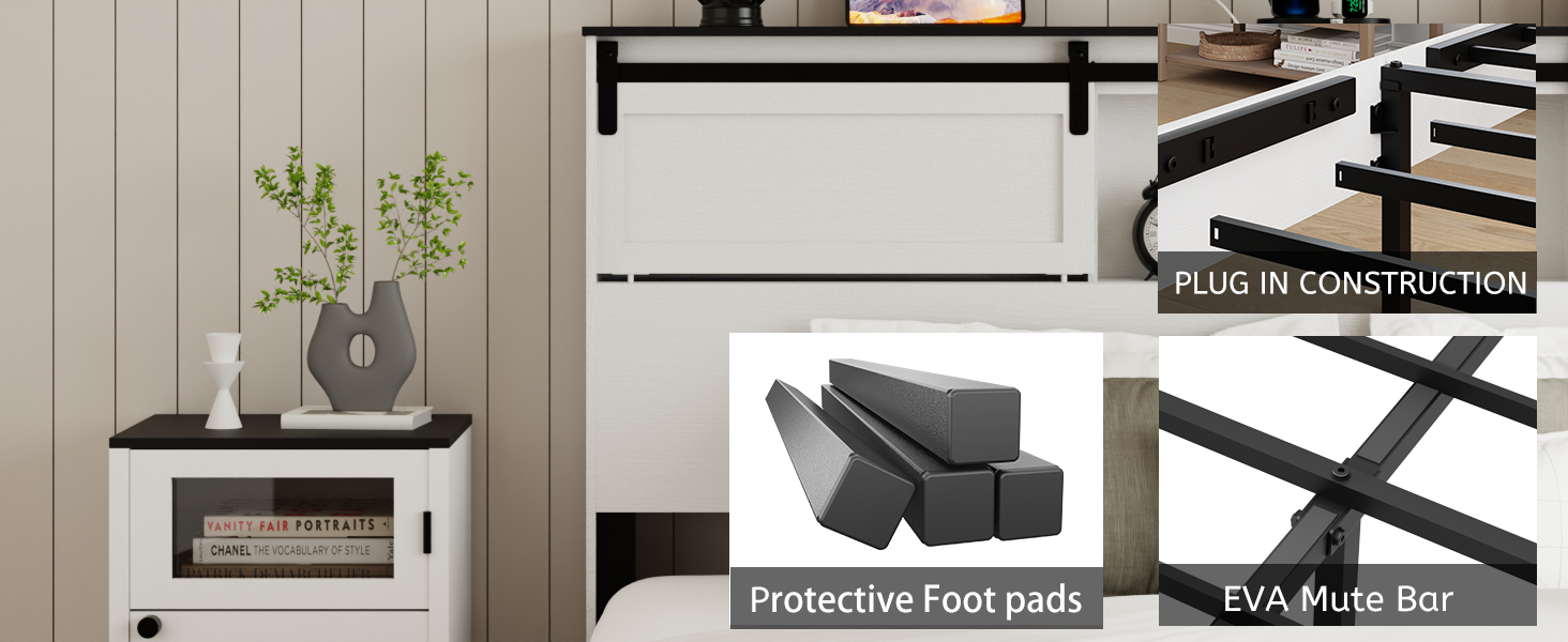 [variant:W5658P486955] Queen Farmhouse Platform Bed with Bookcase Headboard & Charging Station image 5