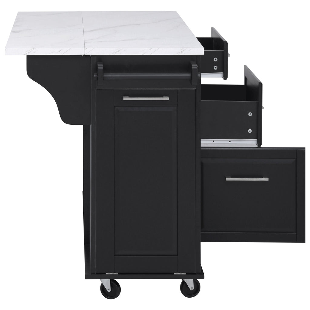 [variant:N853P390045B] Rolling Kitchen Island with Tilt-Out Trash Cabinet – Black, 50.7-Inch image 42