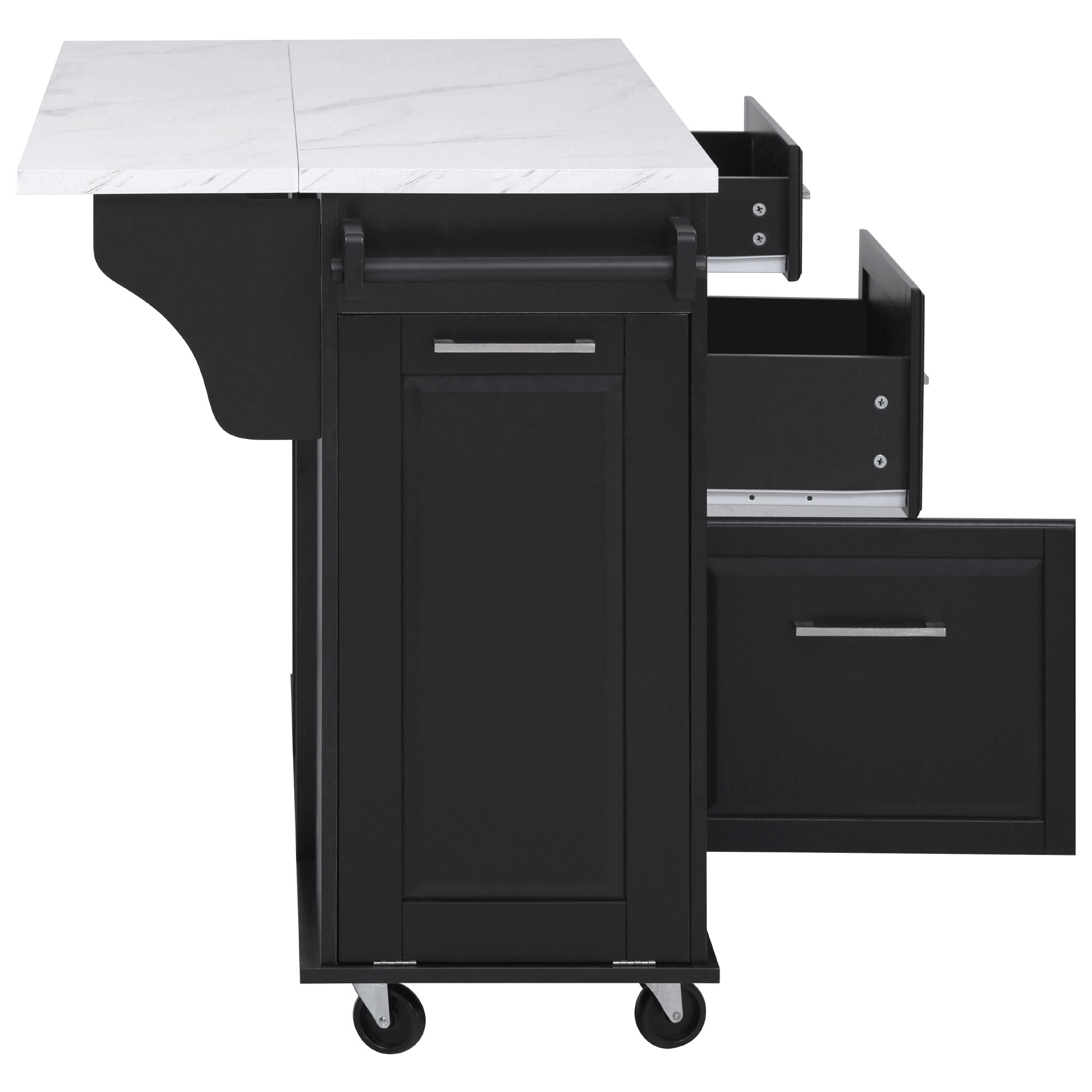 [variant:N853P390045B] Rolling Kitchen Island with Tilt-Out Trash Cabinet – Black, 50.7-Inch image 42